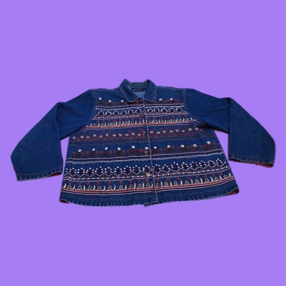 Jane Ashley Women's Shirt Embroidered Denim Cotton Long Sleeve Medium Blue Large - Picture 5 of 16